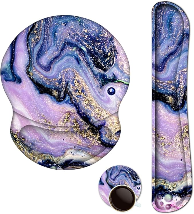 ArtSo Upgraded Wrist Rest Support for Mouse Pad & Keyboard, Ergonomic Gel Mousepad Non-Slip Rubber Base Home,Office Pain Relief & Easy Typing Cushion Neoprene Cloth & Soft Memory Foam, Purple Marble