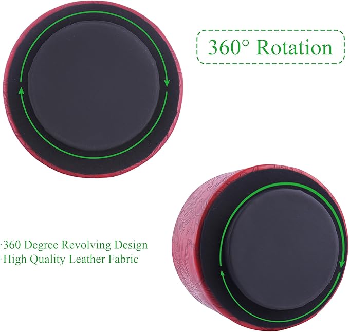 Hennaja Round Leather Art Supply Organizer,Remote Control Holder,360 Degree Spinning,Multi-Functional Pencil Holder,4 Compartments Desktop Stationary Organizer(1-Carved Red)