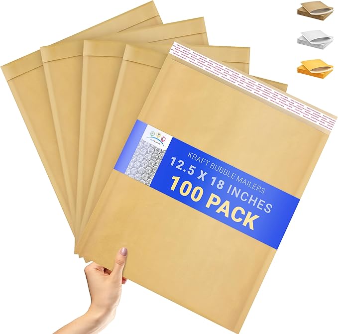 ABC PACK & SUPPLY Brown Kraft Bubble Mailer Envelopes, 12.5 x 18 Inches. 100 Pack Mail Padded Envelopes Self Seal. Kraft Bubble Mailers. Tear-Resistant Mailing Envelope Padded. Sturdy Paper Mailer