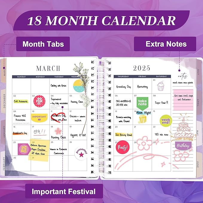 Planner 2025-2026, 18 Months Large Academic Daily Weekly Monthly Planner Organizer, July. 2025 - Dec. 2026, 8.5x9.8" Agenda with Page Tabs, Separator Page, Pocket Folder, Bookmark, Stickers & Sticky Note Set