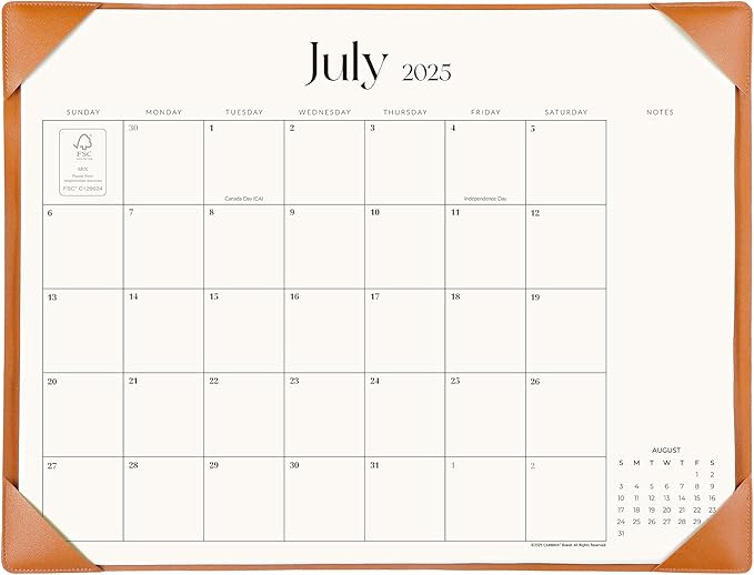 Simplified Desk Calendar 2025-2026 with Desktop Mat, Cabbrix Large Desk Pad Calendar 21" x 16-1/2" from July 2025 to December 2026, Desk Blotter Calendar for Home School and Office (Brown)