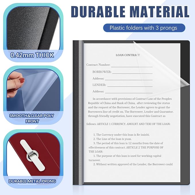 Teling 48 Pcs Clear Front Report Covers with Prongs Plastic Presentation Folders 3 Prong Resume Portfolio Folder for School (Black, Navy Blue, Dark Red)