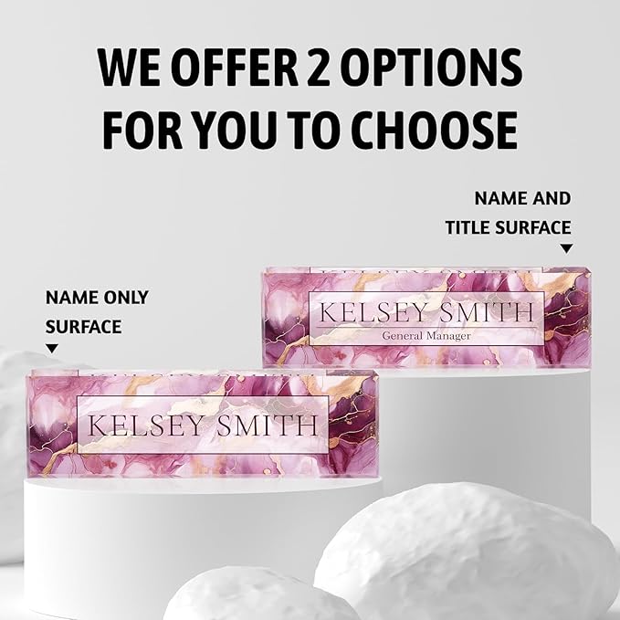 Personalized Name Plate for Desk, Custom Desk Name Plate, Acrylic Name Plate Office Desk Accessories, Personalized Office Gifts for Coworkers Teachers, Employee Appreciation Gifts (C-Mauve Marble)