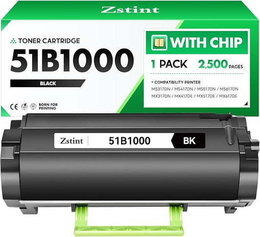 51B1000 Toner Cartridge with chip Black 1-Pack Replacement for Lexmark 51B1000 51B1H00 Toner Compatible with Lexmark MS317DN MS417DN MS517DN MS617DN MX317DN MX417DE MX517DE MX617DE Laser Printer Ink