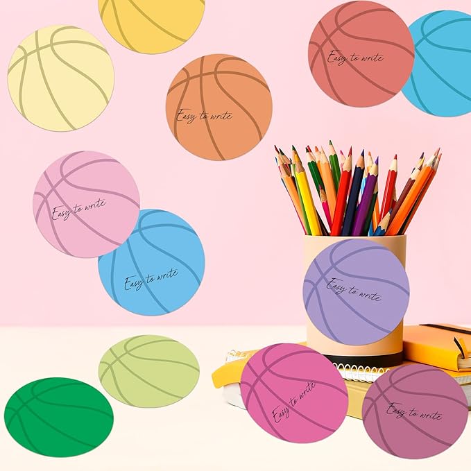 12 Pcs Basketball Shaped Sticky Notes Basketball Note Pads Colorful Self Sticky Post Notes Cute Mini Memo Sticky Tabs for School Office Home Stationery Supplies Party Favors