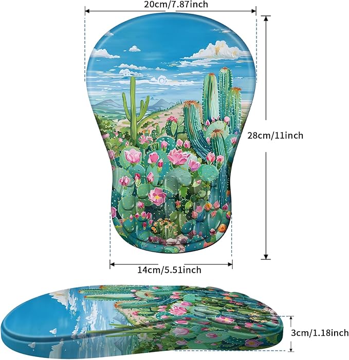 YIWEI Ergonomic Mouse Pad with Wrist Rest Support, Mousepad with Comfortable Memory Foam Wrist Rest and Non-Slip PU Base for Pain Relief, Computer, Laptop, Office, Home (Cactus)