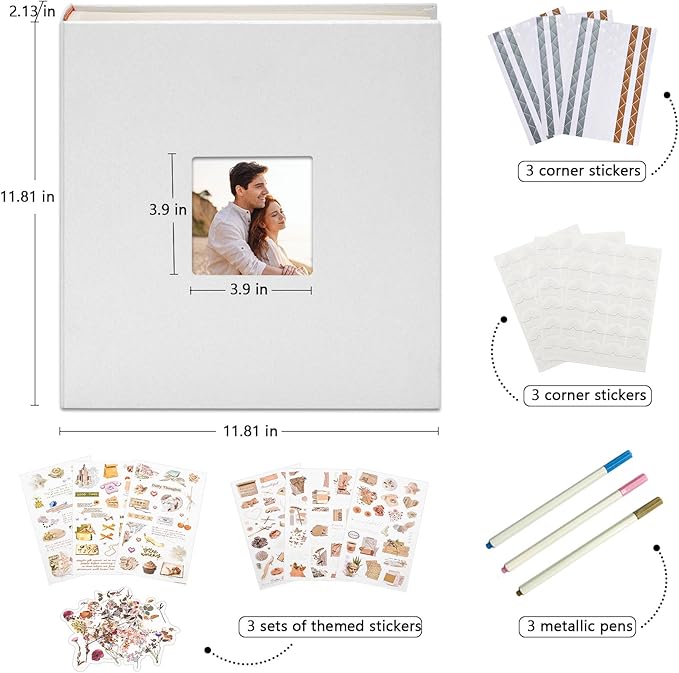 Vienrose Premium Scrapbook Photo Album with Writing Space 12"x12", DIY Scrapbook Album with 100 Pages, Large Photo Book for Baby Family Travel Vacation, White