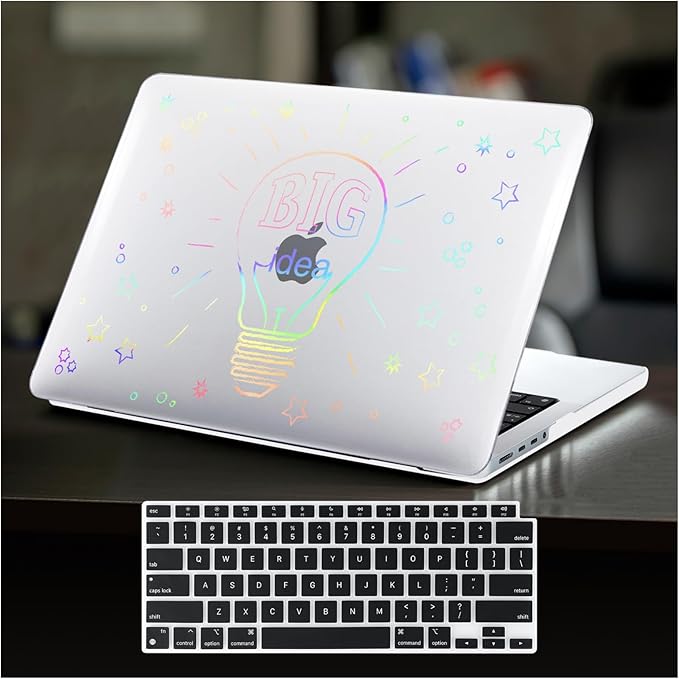 DTangLsm Compatible for MacBook Air 13 inch Case 2025 2024 2023 2022 M4 A3240 M3 A3113 M2 A2681, Clear Laser Print Plastic Hard Shell Case for MacBook Air 13.6 inch + Keyboard Cover, Transparent Blub