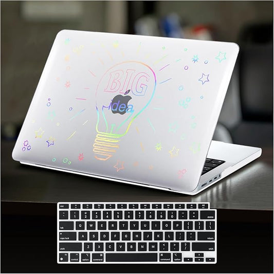 DTangLsm Compatible for MacBook Air 13 inch Case 2025 2024 2023 2022 M4 A3240 M3 A3113 M2 A2681, Clear Laser Print Plastic Hard Shell Case for MacBook Air 13.6 inch + Keyboard Cover, Transparent Blub