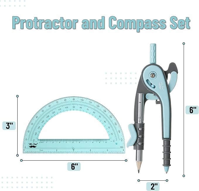 Mr. Pen- Compass and Protractor Set, Sky Blue, Compass Geometry Tool, Protractor and Compass Set, Compass Drawing Tool, Drawing Compass, Geometry Compass, Back to School Supplies