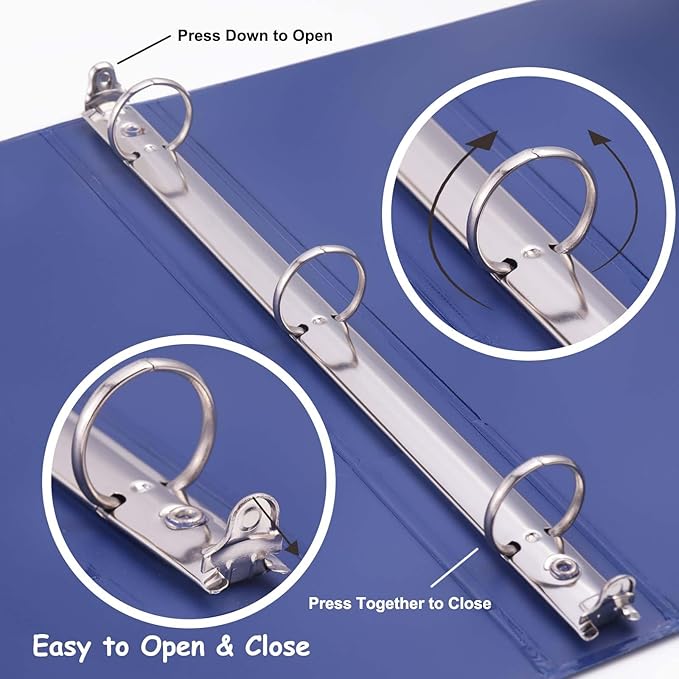 COMIX 3 Ring Binder 1 inch with Clear View Cover, 1" View Binder Holds 200 Sheets of US Letter Size Paper, 6 Pack (Dark Blue)