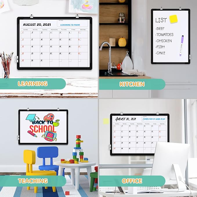 Small Monthly Calendar Dry Erase Whiteboard for Wall, 16in x 12in Magnetic Dry Erase Board, Hanging Double-Sided White Board, Portable Board for Drawing, Kitchen, Planning, Memo, School, Home, Office