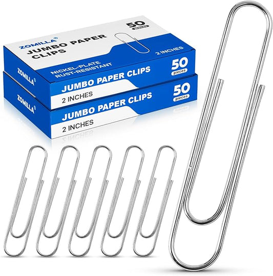 Paper Clips Large, 100pcs 2 Inches Jumbo Paper Clips Silver, Smooth Recyclable Big Paperclips for Office Home School, Stainless Steel Rustproof & Durable Paperclip