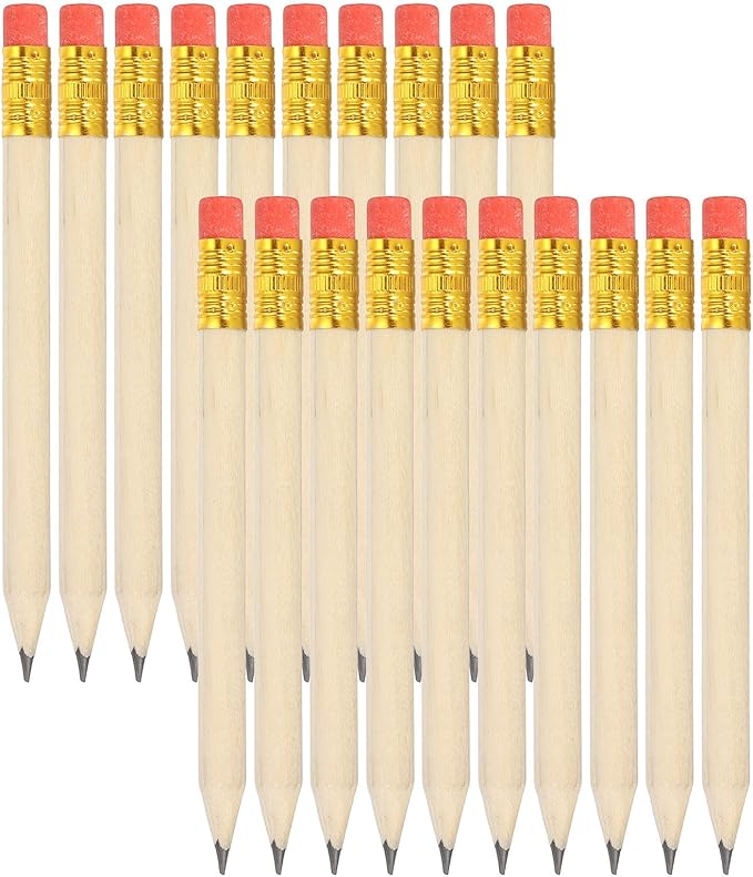 MECCANIXITY Golf Pencils with Erasers, 4" HB Mini Half Pencils Pre Sharpened Small Pens for Wedding Bridal Shower Game Office Writing Drawing(Wood Color, Pack of 20)