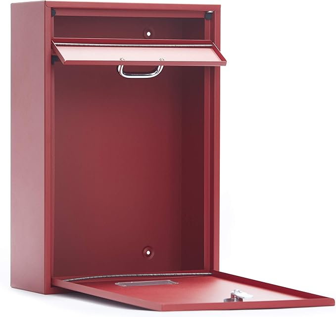 Wall Mounted Locking Vertical Dropbox Mailbox - Safe and Secure | Made with Galvanized Steel (Large, Red)