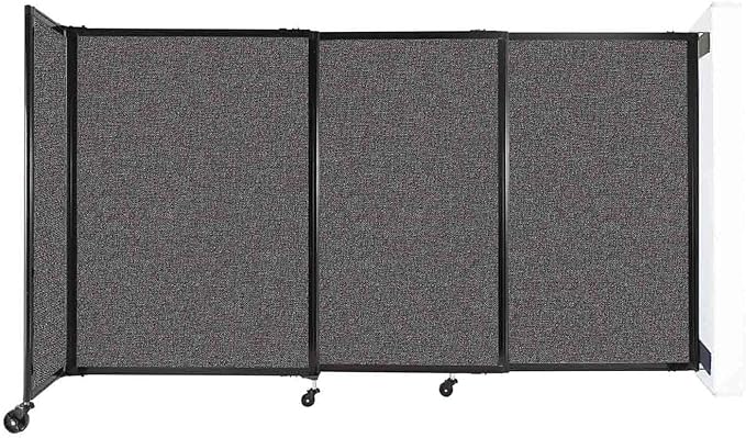 Wall-Mounted Sliding StraightWall Room Divider | Adjustable Widths | Locking Wheels | Room Separator | Up to 7'2" Wide x 4' Tall Charcoal Gray Fabric Panels