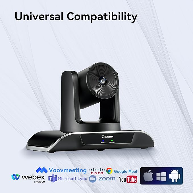Tenveo PTZ Conference Camera 3X Optical Zoom FHD 1080P 60FPS, 114° Wide View Angel USB3.0/HDMI/RS485/RS232 PTZ Camera for Video Conferencing Church Services Online Education Zoom OBS Teams