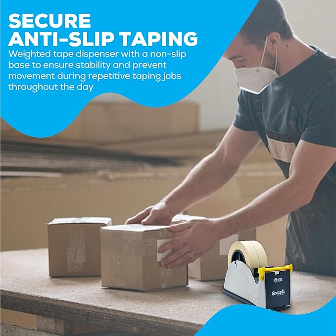 Excell ET-227 Blue/Grey Premium Twin-Roll Steel Desk Top Dispenser: 2 in. Wide (3 in. core) + LuxProdX Sticker