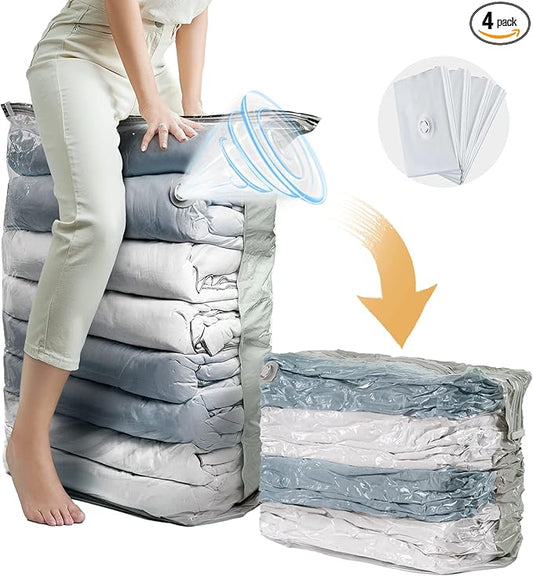 TAILI Vacuum Storage Bags 4 Pack, Jumbo Cube (31x40x15 Inch), Extra Large Vacuum Seal Bags for Clothing, Comforters, Blankets, Bedding, Sweater, Closet Organizers, Space Saving, Cream