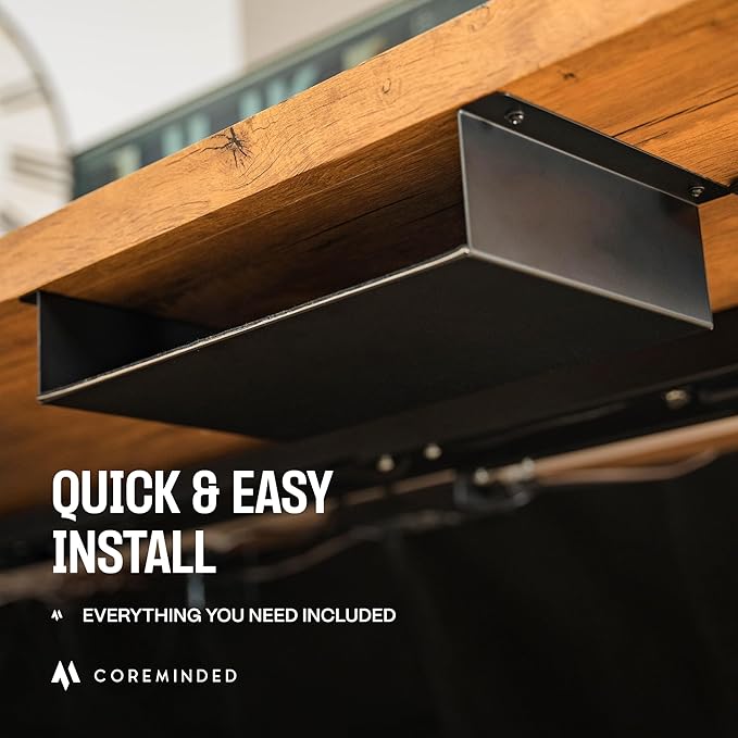 Under Desk Storage Shelf - Carbon Steel Under Desk Tray with Cable Management, Mountable Add-On Shelf for Table & Office Desks (13" x 8" x 2.8")