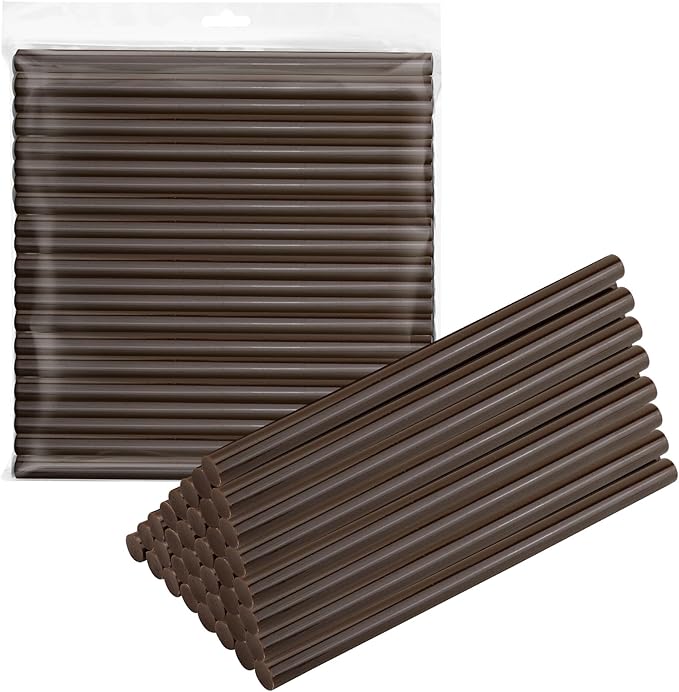 MATUFF Brown hot Glue Stick Full Size 0.43” Dia x 8” Long, 52 pcs Hot melt Adhesive Glue Sticks, Colored Glue Gun Sticks for Christmas Decoration DIY Crafts Arts School Home Gluing Project