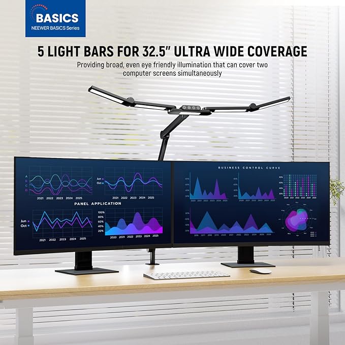NEEWER BASICS 32.5" Clip On Desk Light for Home Office, 23W LED Dimmable Architect Table Clamp Lamp, 5 Light Bars, Monitor Computer Drafting Video Conference Atmosphere Lighting, 5 Colors CRI90+, DL01