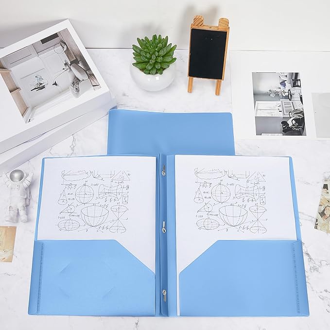 Yeaqee 30 Pcs Plastic Folders with Pockets and Prong Plastic Folders with 2 Pockets Pocket for Office, School for Students, Teachers, Office Workers (Haze Blue)