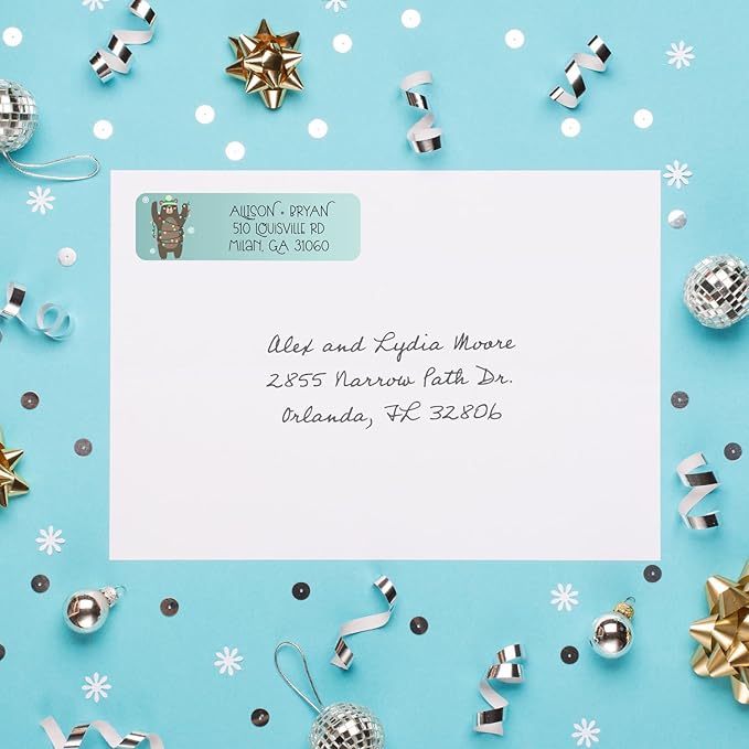 Whimsical Christmas Rolled Address Labels / 500 Personalized Return Address Labels/Designer Address Stickers in Elegant Plastic Dispenser