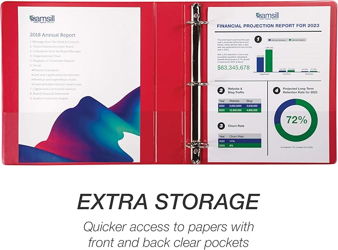 Samsill 1.5 Inch 3 Ring Binders, Made in USA, Economy Round Ring, Clear View Cover, 325 Sheet Capacity - for School, Home, Office - Red, 12 Pack