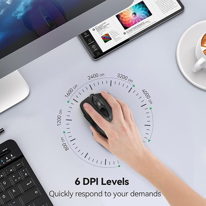 TECKNET Wireless Silent Mouse, Quiet Click, 2.4G Optical Cordless Mouse, 6 Adjustable 4000 DPI, Computer Mice for Laptop, Chromebook - Black