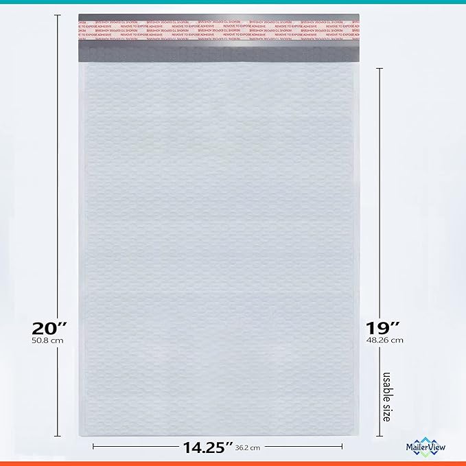 Poly Bubble Mailers (#7) 14.25 x 20 Inches Extra Large Shipping Padded Envelopes With Self Seal Tape (Usable size 14.25"x19") 50 Pack