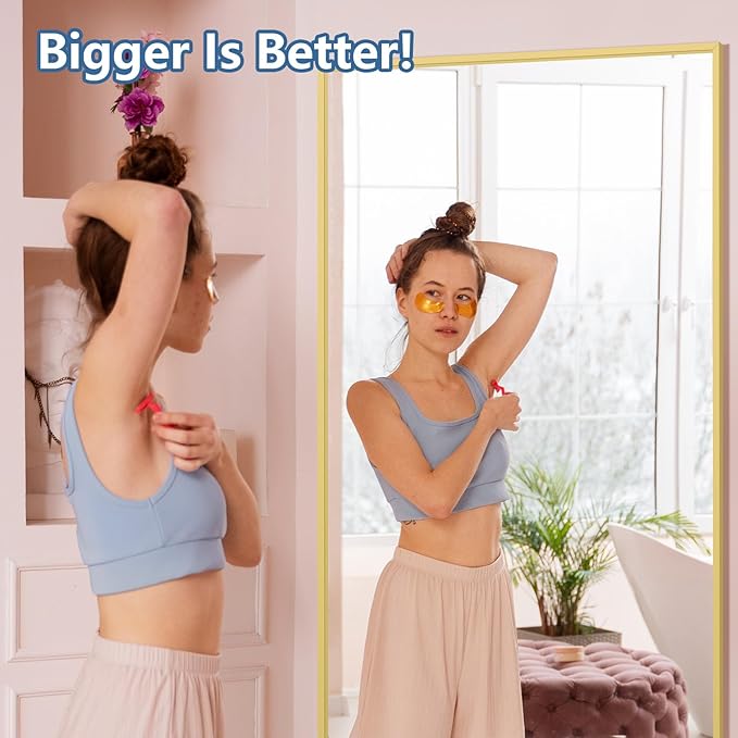 Large Full Length Mirror, 71"x32" Gold Floor Mirror with Stand, Rectangle Standing Mirror for Living Room Bedroom Cloakroom Gym, Thin Aluminum Frame, Tempered Glass