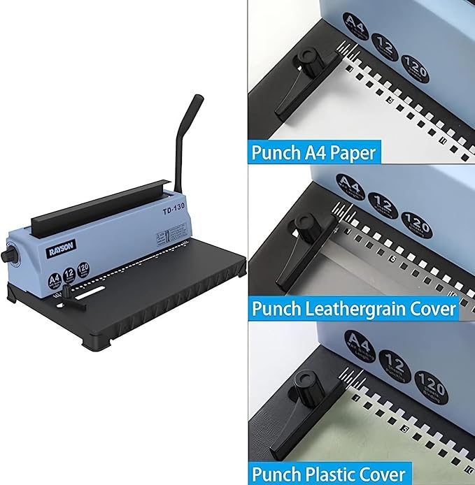Rayson TD-130 Wire Binding Machine (Square Holes) Punch 12 Sheets/Bind 120 Sheets with Sturdy Metal Construction