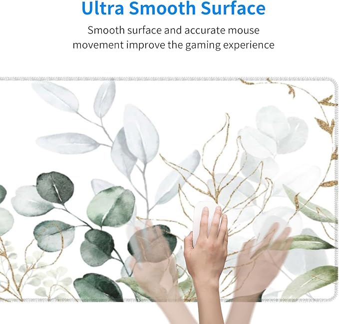 Green Gold Leaves and Branches Extended Big Mouse Pad Large,XL Gaming Mouse Pad Desk Pad,31.5x11.8inch Long Computer Keyboard Mouse Mat Mousepad with 3mm Non-Slip Base for Home Office Work