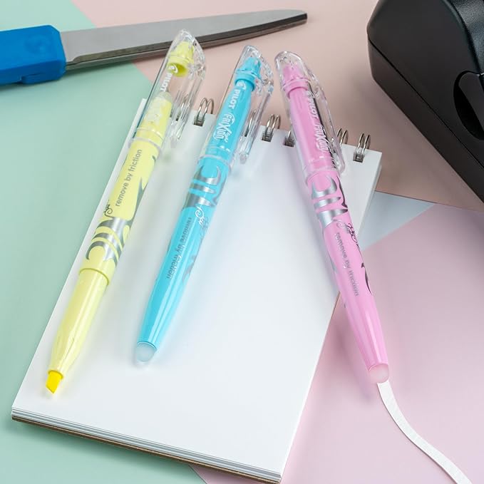 Pilot, FriXion Light Pastel Erasable Highlighters, Chisel Tip, Pack of 5, Pastel Blue, Pink, Yellow, Green & Purple