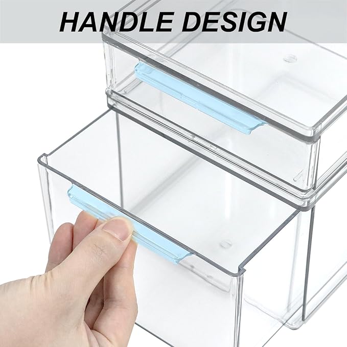 Set of 2 Stackable Storage Drawers - 6.7" Clear Plastic Drawer Storage, Acrylic Makeup Organizer, Desk Counter Cabinet Office Organizer, Bathroom Organizers and Storage (Modern/Set of 2)