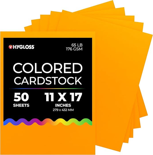 Hygloss Light Orange Bright Colored Cardstock - 11x17-Inch, 50 Sheets, 65 lb/ 176 gsm, Fade-Resistant, Acid-Free Color Card Stock Paper