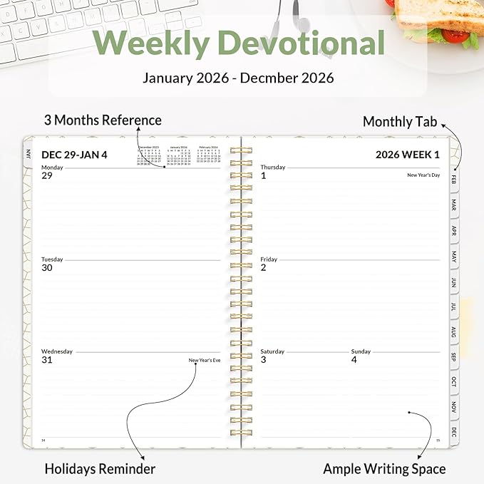 SUNEE Planner 2026 Weekly and Monthly, January 2026-December 2026, 6.4"x8.3", Tabs, Note Pages,Spiral Binding, Sage Green
