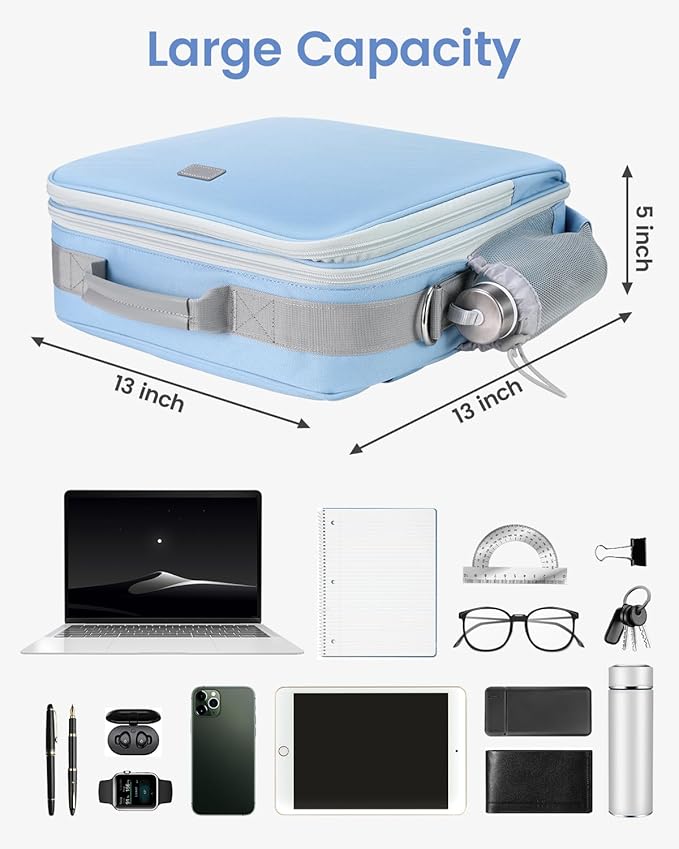 Zipper Binder, 3 Inch D-Ring 3 Ring with Water Bottle Holder,700 Sheet Capacity-Multiple Pockets,Binder with Strap for School/Office, Fit for 13" Tablet/Laptop,Patent Design-Baby Blue