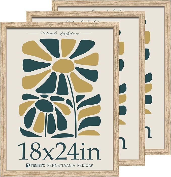 18x24 Oak Wood Poster Frame 3 Pack, Natural Solid Wood Picture Frame, Wall Gallery Frame