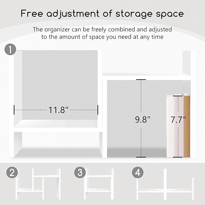 Jerry & Maggie Desktop Organizer Office Storage Rack Adjustable Wood Display Shelf Free Style Double H, Multi-Functional Mini Bookshelf for Desk Natural Stand (White)