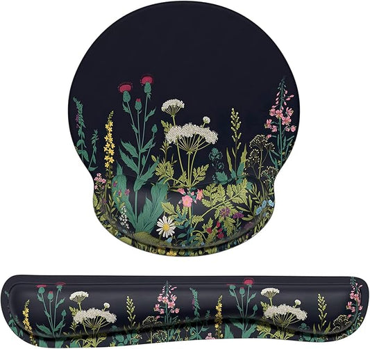 Dapesuom Keyboard Wrist Rest and Mouse Pad with Wrist Support, Cute Memory Foam Cushion for Keyboard and Mouse Set, Ergonomic Pad Rests with Non Slip Base for Easy Typing & Pain Relief, Elegant Flower