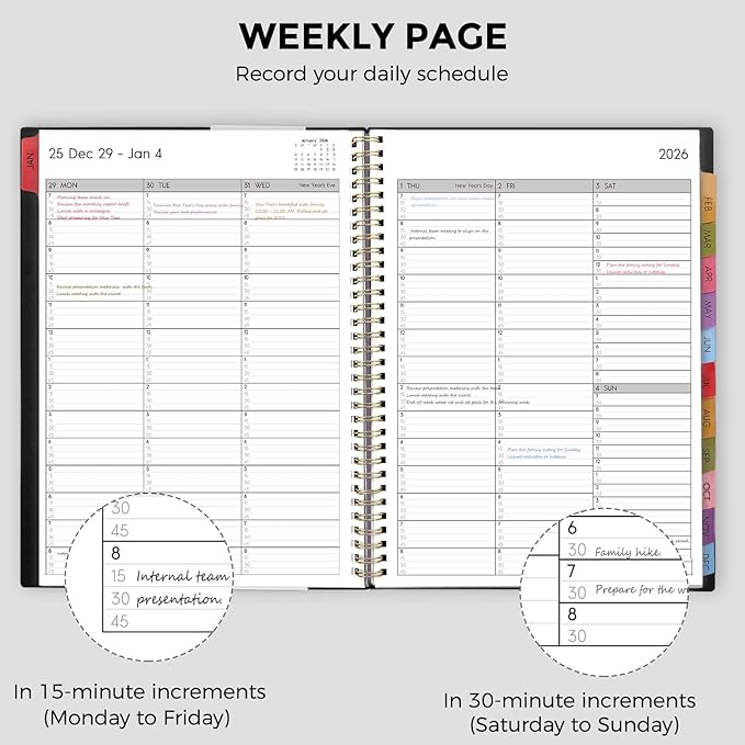 SKYDUE 2026 Appointment Book, 8.5" x 11", Hourly Planner with 15 & 30-Minute Increments, Weekly & Monthly Planner for January - December 2026, Perfect for Daily Planning, Black