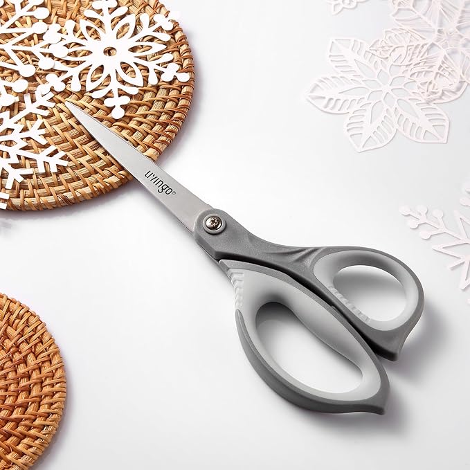 LIVINGO 3 Pack Scissors for Office: Sharp Stainless Steel Shears Heavy Duty All Purpose for Cutting Crafting Paper Fabric, Gray Comfort Handles, 8.5 Inches