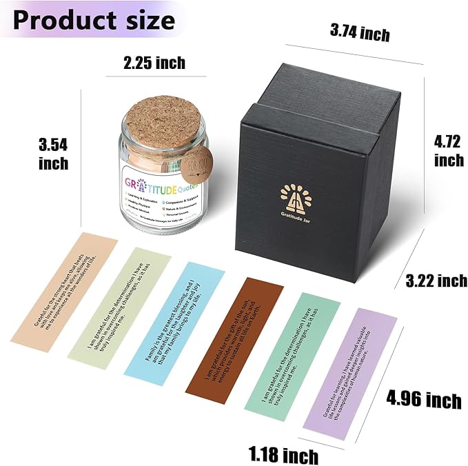 Gratitude Quotes Jar with 90 Colorful Notes, Daily Gratitude Affirmations for Thankfulness, Thanksgiving Thank You Gifts, Graduation Fathers Gifts for Dad Father Man Women Female Friends