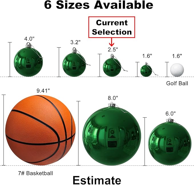 Emerald Green 2.5" Christmas Balls Christmas Tree Decoration Ornaments Shatterproof Hanging Balls for Birthday Halloween Holiday Wedding Decorations Set of 24pcs