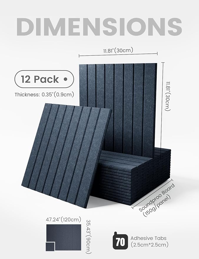 Large Felt Bulletin Board 48" x 36" Cork Board Alternative-12 Pack with 70 Safe Removable Adhesive Tabs, Cork Boards for Walls for Home Office Classroom Pin Board (Deep Charcoal Blue)