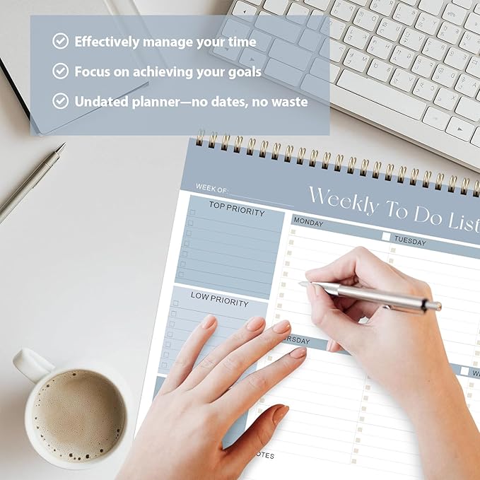 Weekly To Do List Notepad, Undated Planner with 52 Sheets (8.5''x11''), Desk Weekly Planner for Women & Man, Home School & Work