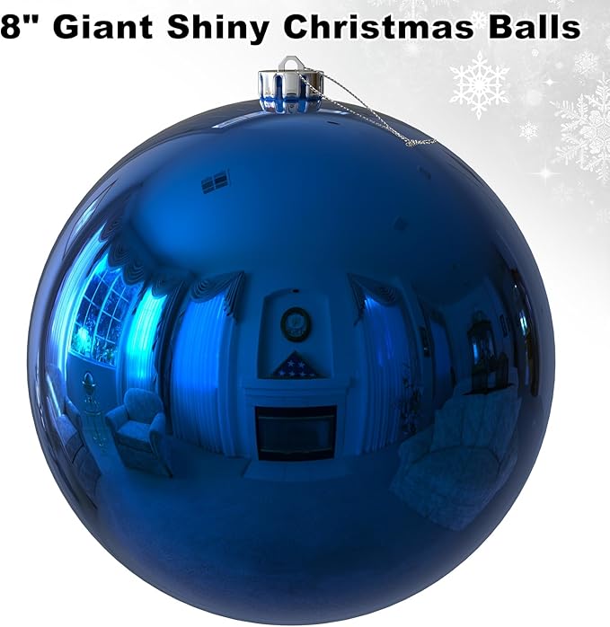 Royal Blue 8.0" Extra Large Christmas Ornaments - Christmas Tree Decoration Balls Shatterproof Hanging Shiny Balls for Birthday Holiday Wedding Decorations Set of 2pcs