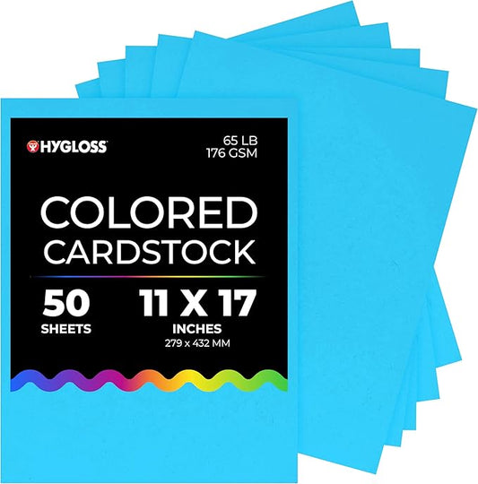 Hygloss Light Blue Bright Colored Cardstock - 11x17-Inch, 50 Sheets, 65 lb/ 176 gsm, Fade-Resistant, Acid-Free Color Card Stock Paper
